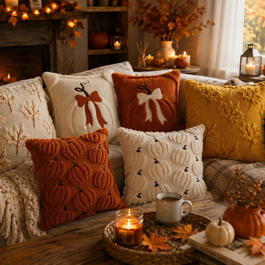 Pluma Pumpkin Pillow Cover - Hand-Tufted Chenille, Square 18 Inch