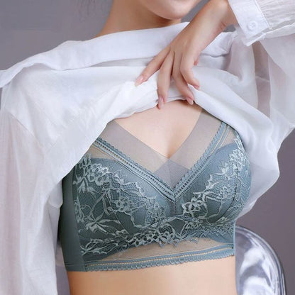 Wireless Push-Up Support Bra with Wide Straps & Lace Trim – Seamless Comfort for All-Day Wear