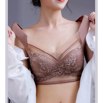 Wireless Push-Up Support Bra with Wide Straps & Lace Trim – Seamless Comfort for All-Day Wear