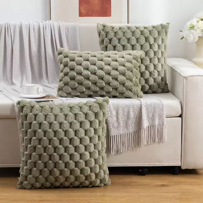 Textured Pillow Cover with 3D Quilted Grid Pattern – Soft Cotton Poly Blend Throw Cushion Case for Couch, Bed & Living Room Decor