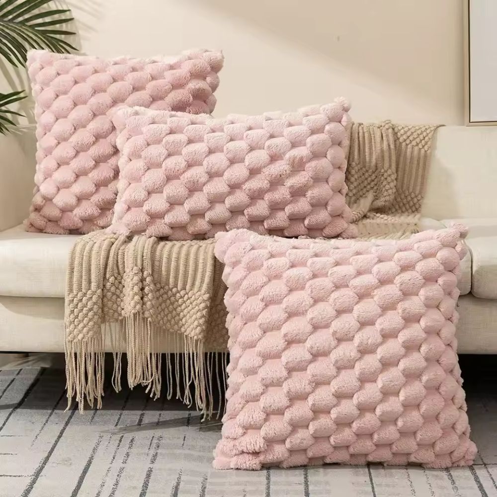 Textured Pillow Cover with 3D Quilted Grid Pattern – Soft Cotton Poly Blend Throw Cushion Case for Couch, Bed & Living Room Decor