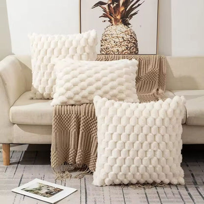 Textured Pillow Cover with 3D Quilted Grid Pattern – Soft Cotton Poly Blend Throw Cushion Case for Couch, Bed & Living Room Decor