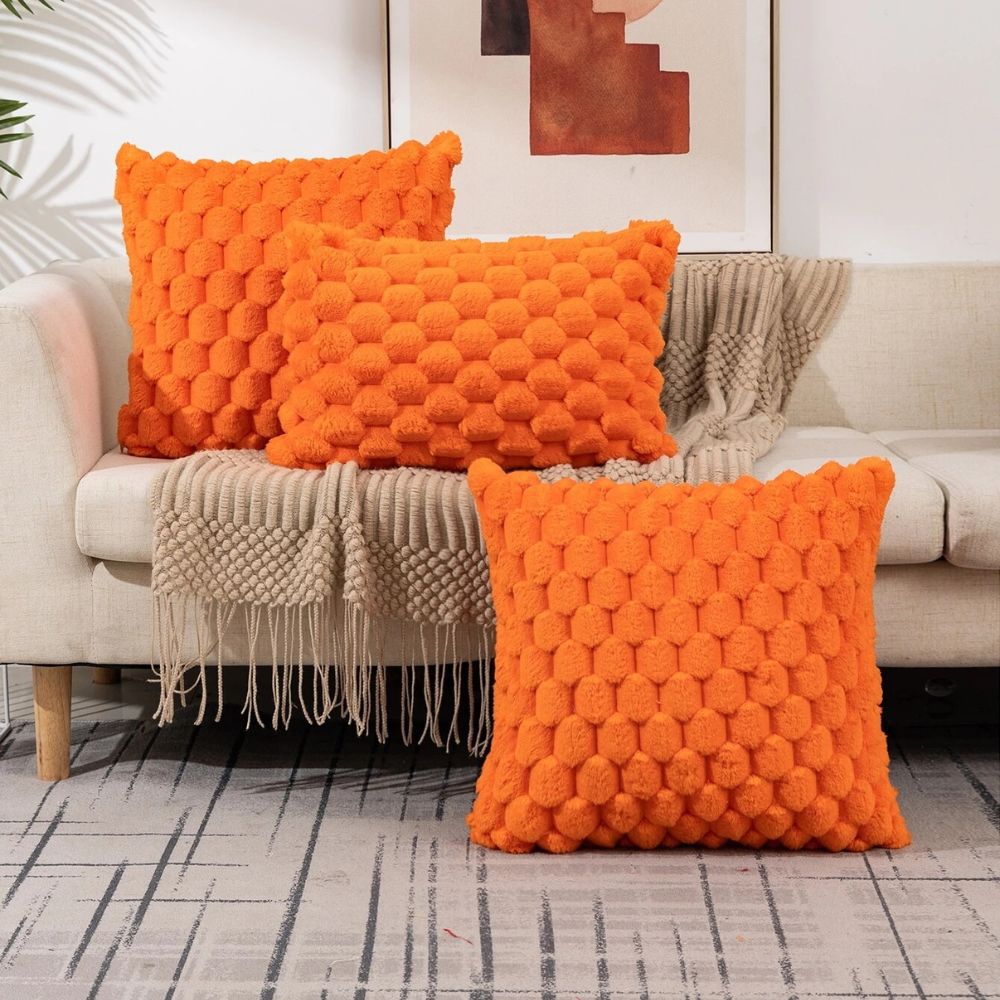 Textured Pillow Cover with 3D Quilted Grid Pattern – Soft Cotton Poly Blend Throw Cushion Case for Couch, Bed & Living Room Decor