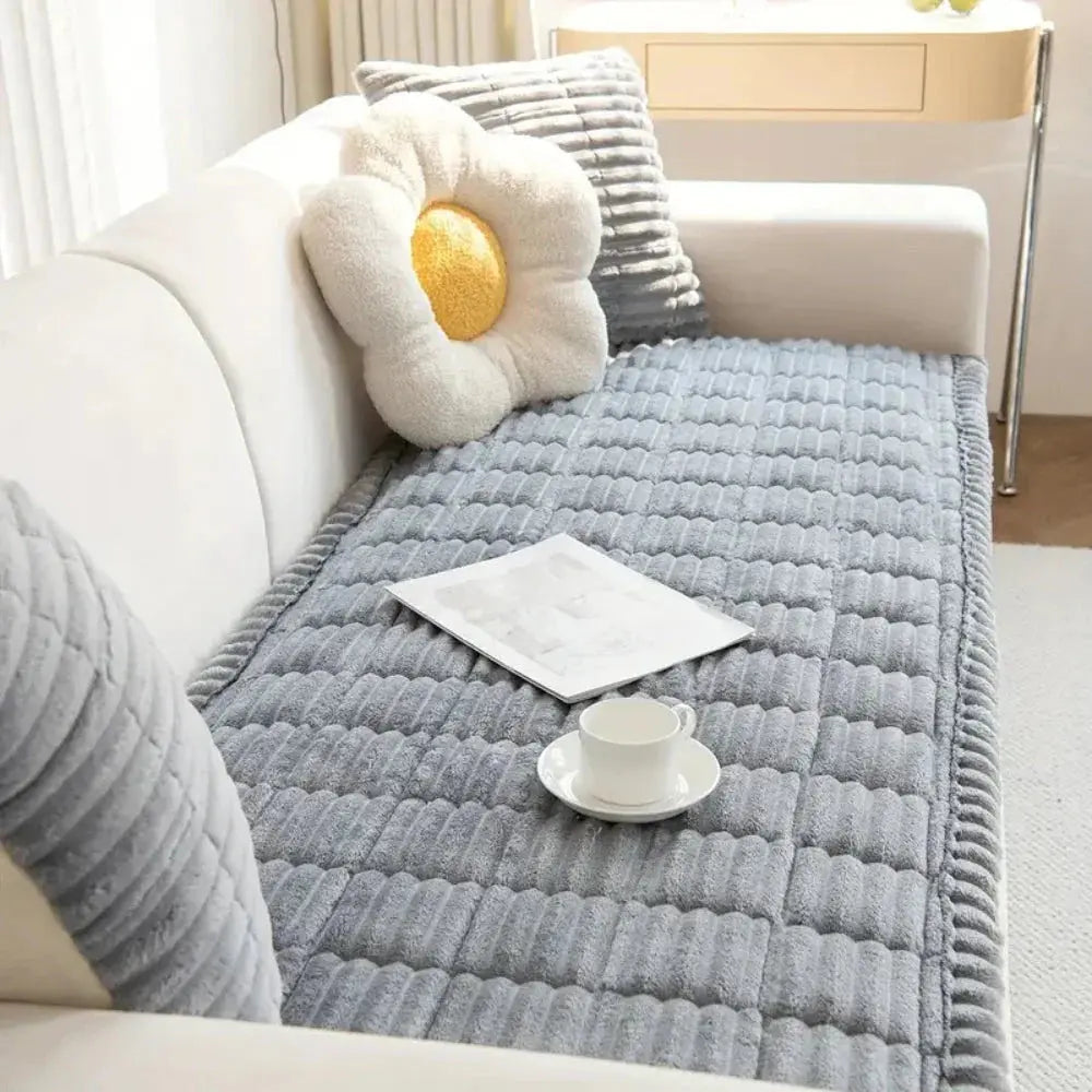 Stretch Jacquard Couch Cover with Ruffled Hem – Wrinkle-Free Furniture Protector for Sofas & Chairs – Machine Washable Slipcover