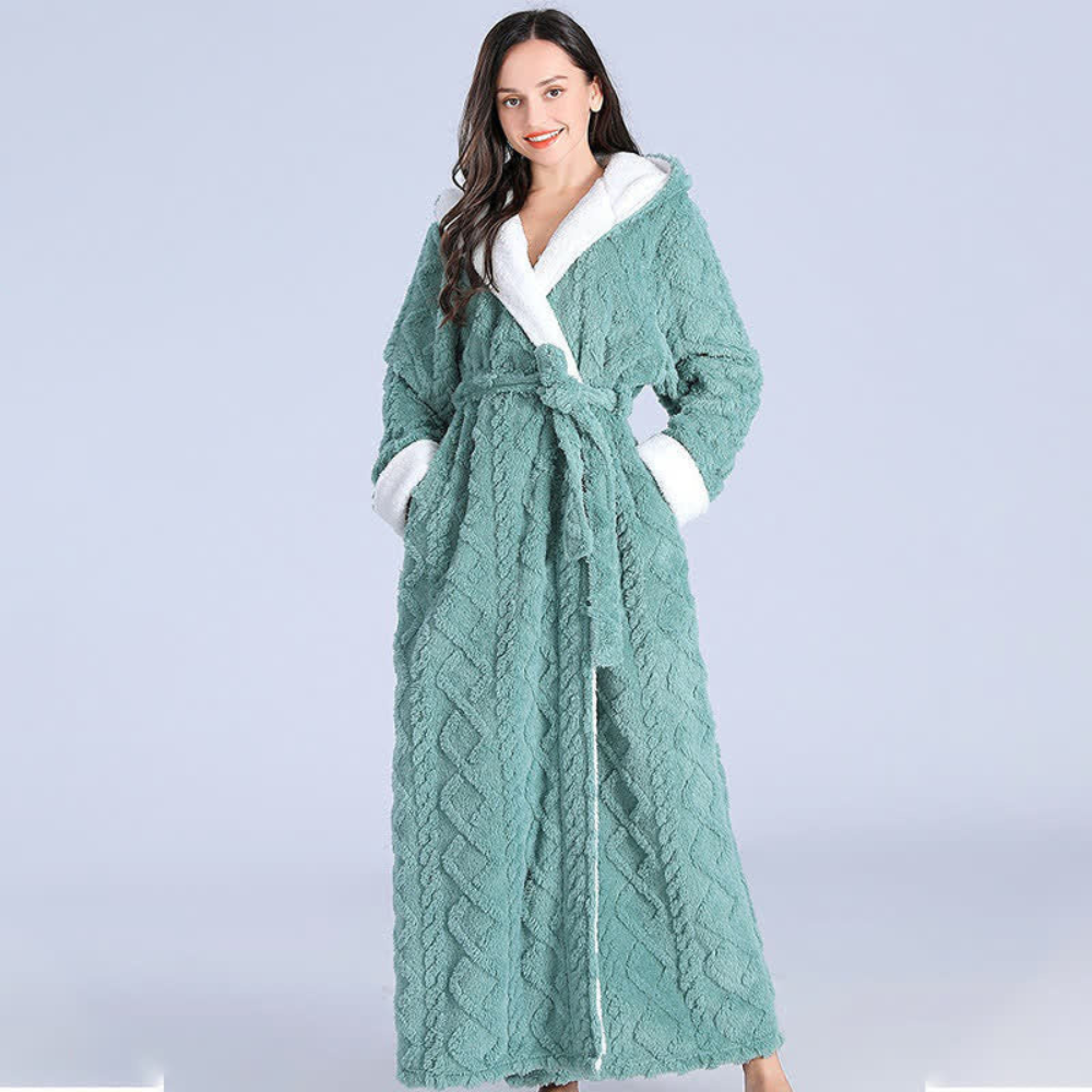 Plush Long Hooded bath Robe - Soft Fabric, Cozy Comfort for Women