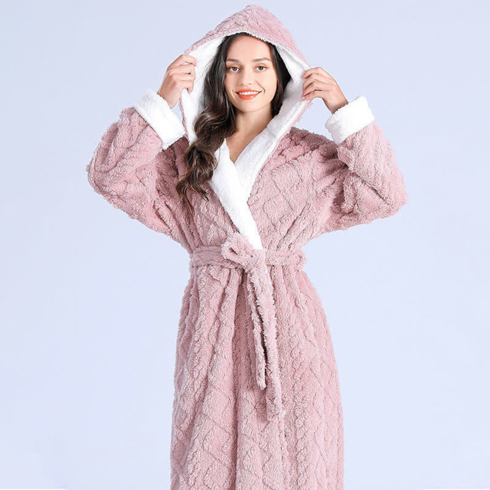 Plush Long Hooded bath Robe - Soft Fabric, Cozy Comfort for Women