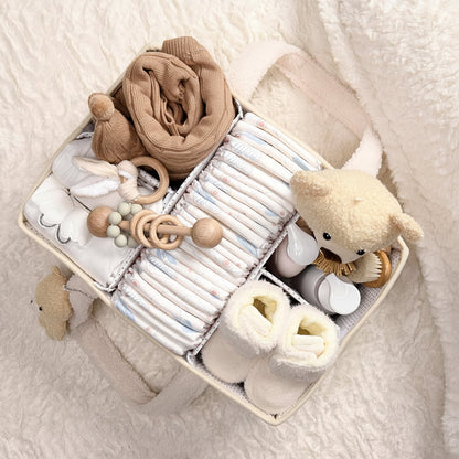 Plush Sherpa Diaper Caddy Organizer with Adjustable Dividers | Versatile Baby Storage Solution for Easy Nursery Organization