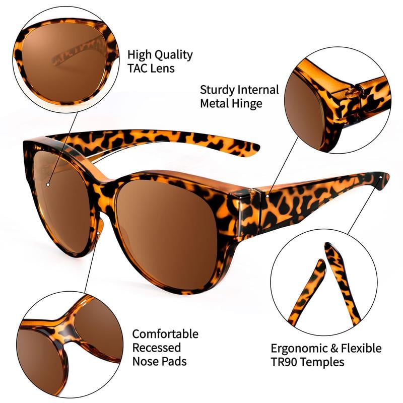 Fit-Over Sunglasses for Prescription Glasses with Polarized Lenses & UV Protection for Men & Women | Lightweight Wraparound Over-Glasses Eye