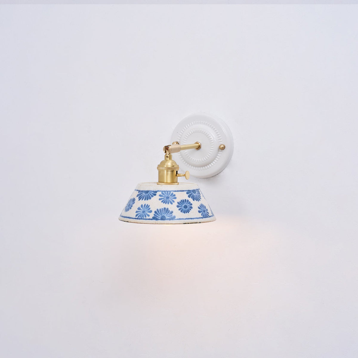 Ceramic Sconce with Brass Hardware in Blue & White – Hardwired E26 Socket for Bathroom, Bedroom & Hallway Accent Lighting