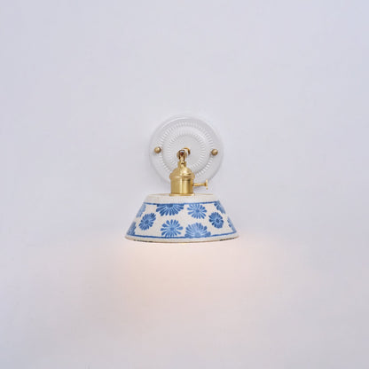 Ceramic Sconce with Brass Hardware in Blue & White – Hardwired E26 Socket for Bathroom, Bedroom & Hallway Accent Lighting