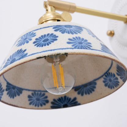 Ceramic Sconce with Brass Hardware in Blue & White – Hardwired E26 Socket for Bathroom, Bedroom & Hallway Accent Lighting