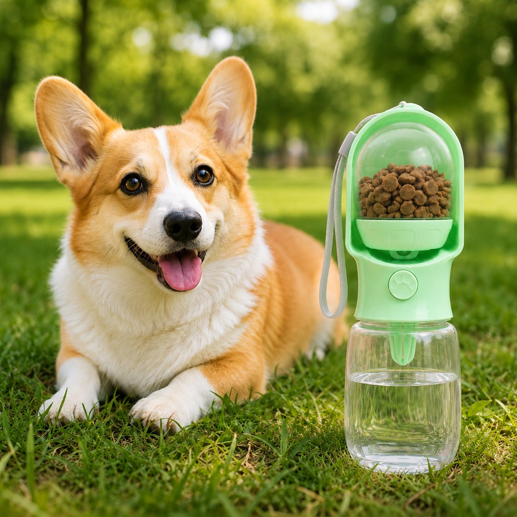 Ortekor Portable 2-in-1 Pet Water & Food Bottle – Keep Dogs Hydrated & Fed on Walks, Hiking, or Travel