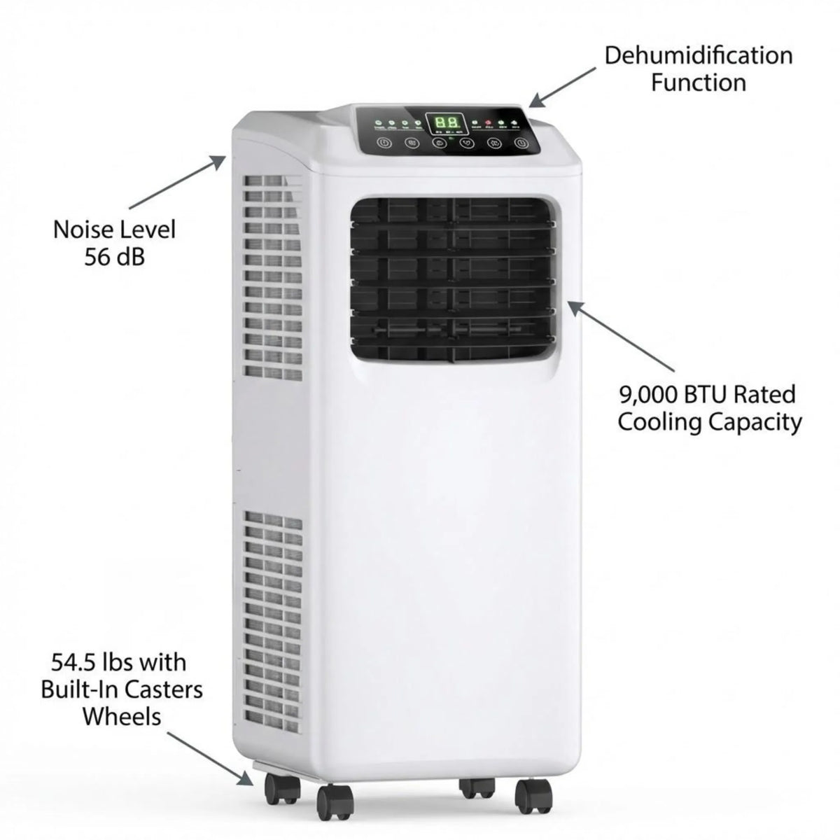 Portable Air Conditioner 9000 BTU with Dehumidifier Function Remote Included 250 Sq Ft Coverage Rolling AC Unit for Bedroom Office Dorm