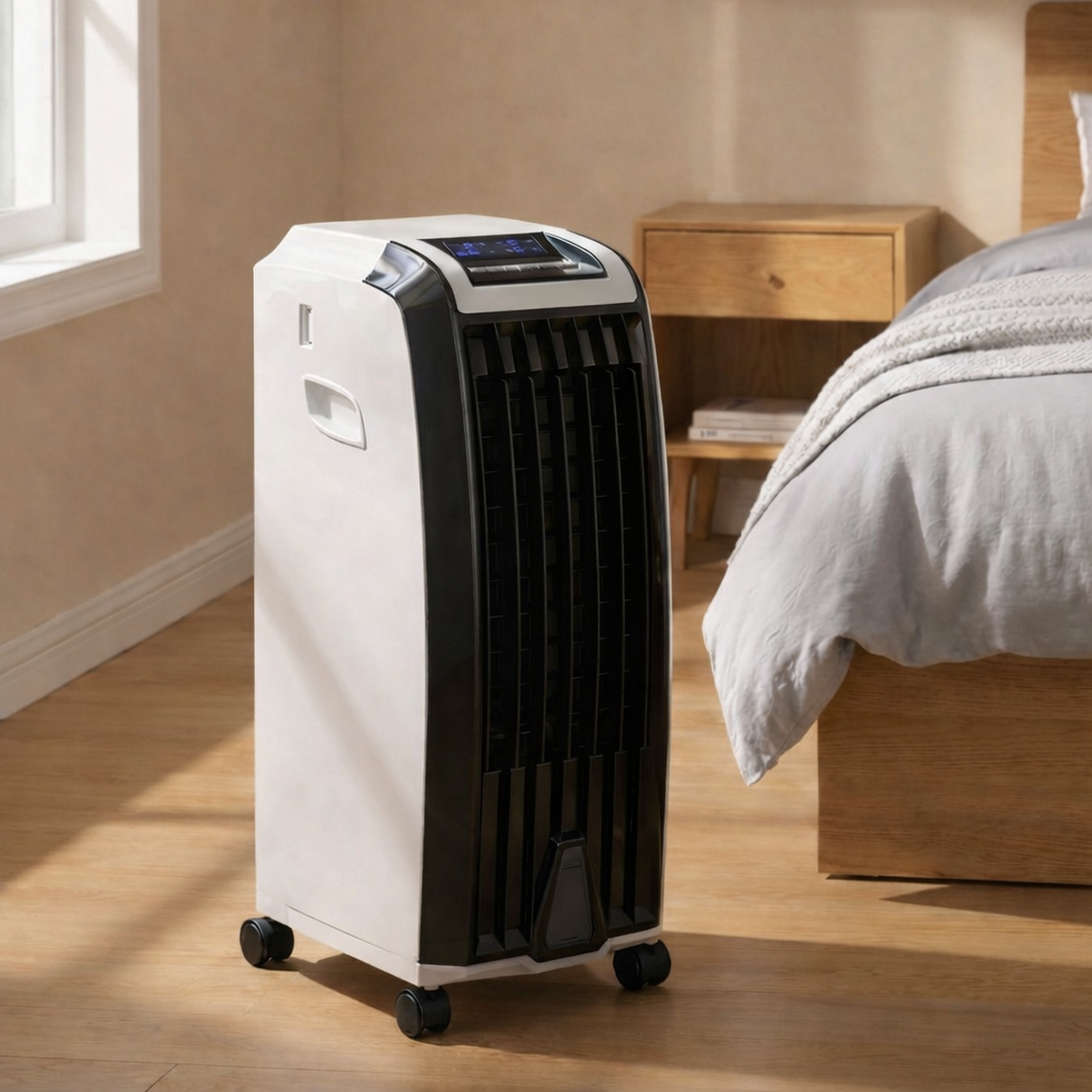 Evaporative Air Cooler with Wheels – Portable Cooling Fan Tower with Water Tank for Bedroom & Home Office