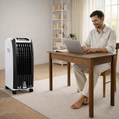 Evaporative Air Cooler with Wheels – Portable Cooling Fan Tower with Water Tank for Bedroom & Home Office