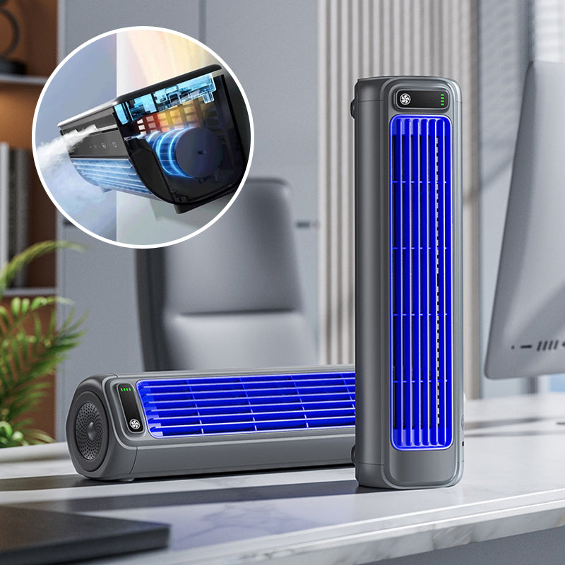 Rechargeable Personal Cooling Fan Wall-Mountable Bladeless Mini AC Cooler for Home Office Desk Bedroom Small Spaces 12-Hour Battery