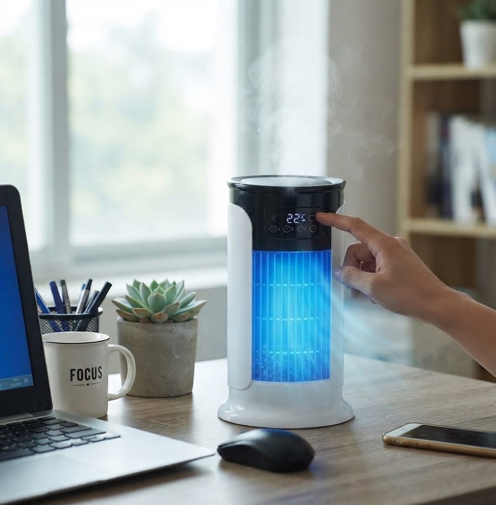 Portable Air Conditioner for Room, Compact Evaporative Cooler with Timer, Quiet Mini Air Conditioner for Desk