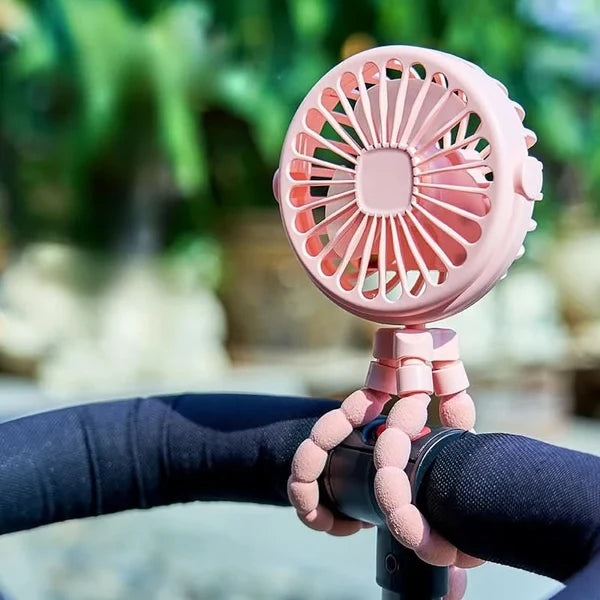 COOLCLIP – Portable clip-on USB rechargeable fan with 3-speed airflow for stroller use