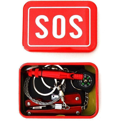 Portable SOS Survival Kit | Emergency Preparedness Tools in Compact Metal Box for Roadside Safety