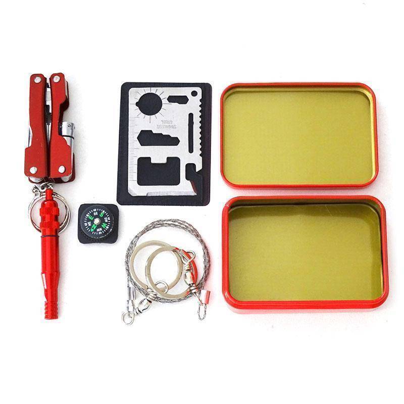 Portable SOS Survival Kit | Emergency Preparedness Tools in Compact Metal Box for Roadside Safety