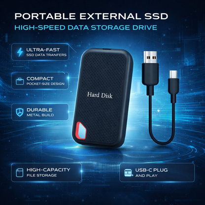 Portable SSD External Hard Drive with High-Speed USB-C | Compact Design for Fast Data Transfer