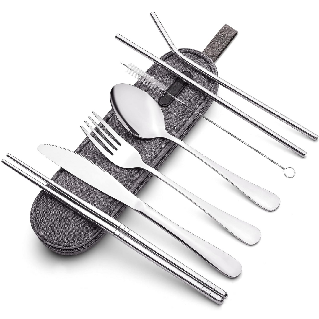 Portable Stainless Steel Cutlery Set with Waterproof Case | Compact and Durable for On-the-Go Dining