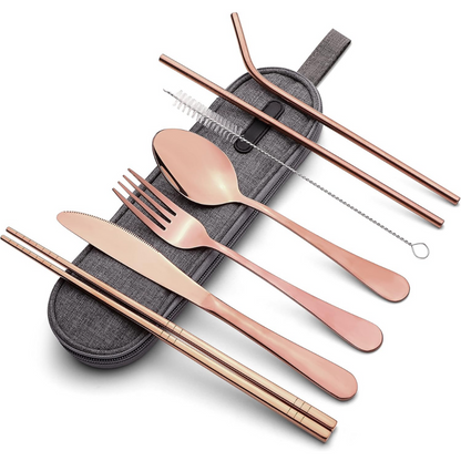 Portable Stainless Steel Cutlery Set with Waterproof Case | Compact and Durable for On-the-Go Dining