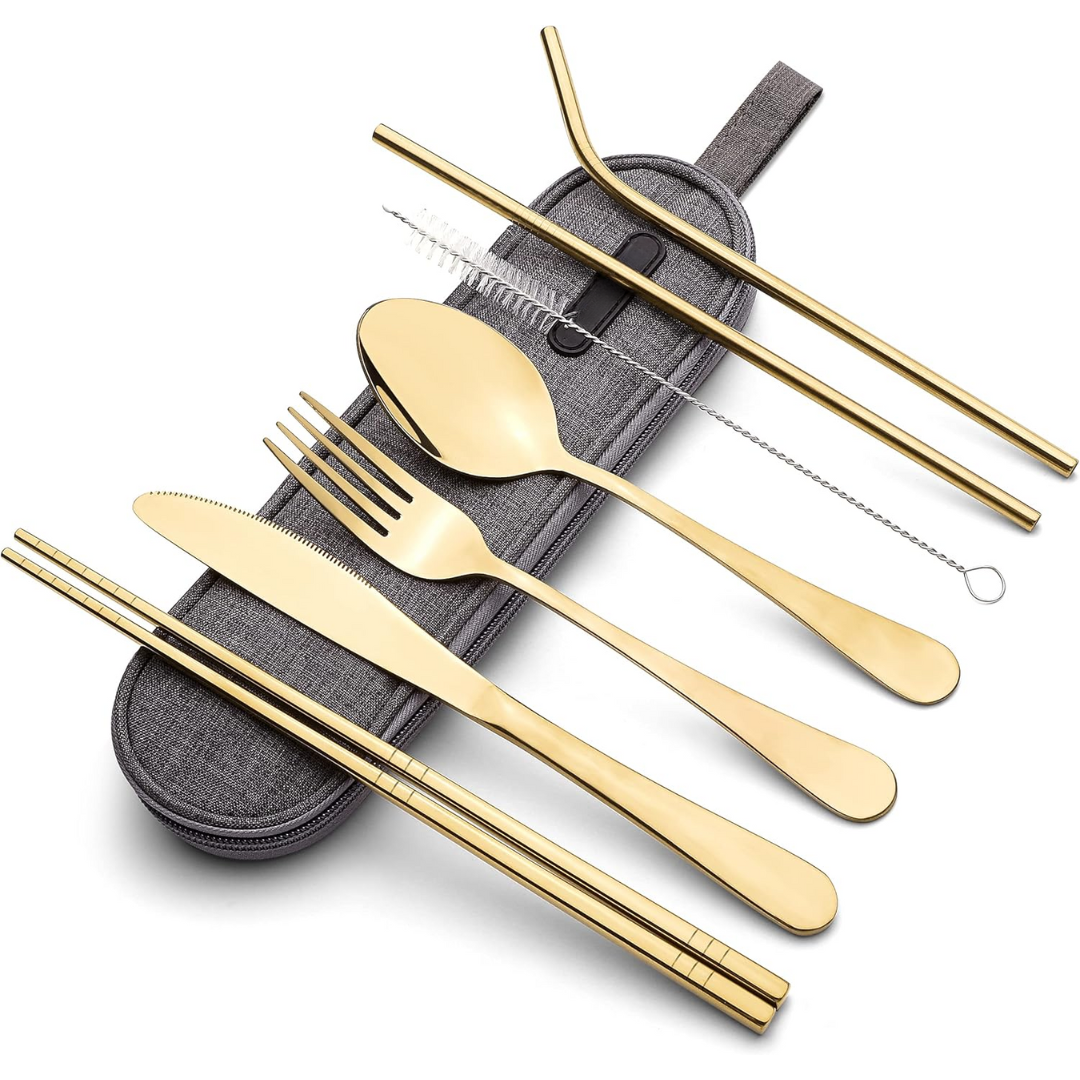 Portable Stainless Steel Cutlery Set with Waterproof Case | Compact and Durable for On-the-Go Dining