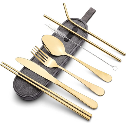Portable Stainless Steel Cutlery Set with Waterproof Case | Compact and Durable for On-the-Go Dining
