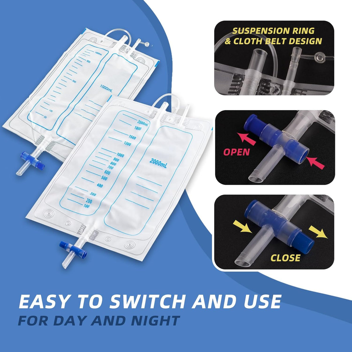 Urine Bag for Men and Women, Portable Urinal with Waist Belt and Leg Straps, Wearable Urine Collection System