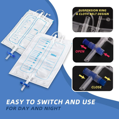 Urine Bag for Men and Women, Portable Urinal with Waist Belt and Leg Straps, Wearable Urine Collection System
