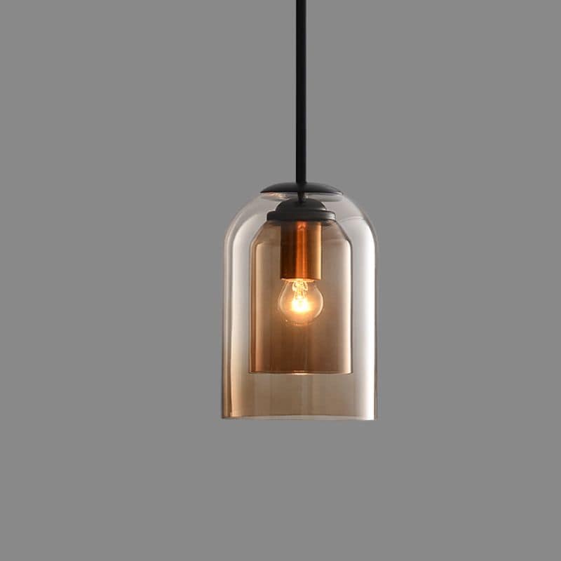 Dual-Layer Glass Pendant Light 6 in Smoke Gray E27 Socket Hanging Lamp Adjustable 59 in Cord for Dining Table Kitchen Island Ceiling Fixture