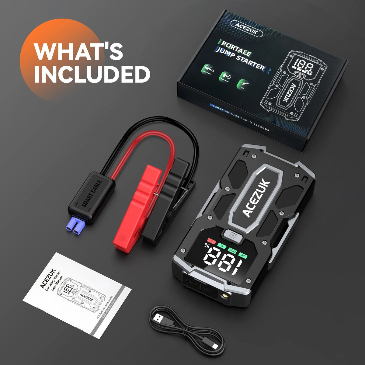 Portable Jump Starter 3000A with Power Bank, Car Battery Jump Starter, Jump Box with LED Flashlight, Car Jumper Box