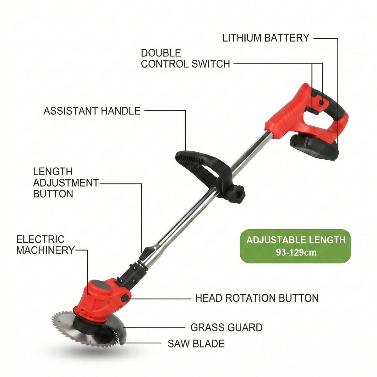 Rechargeable Lawn Edger 24V 18000 RPM Metal Blade Yard Tool Telescoping Handle for Sidewalks & Pathways Red Green Available