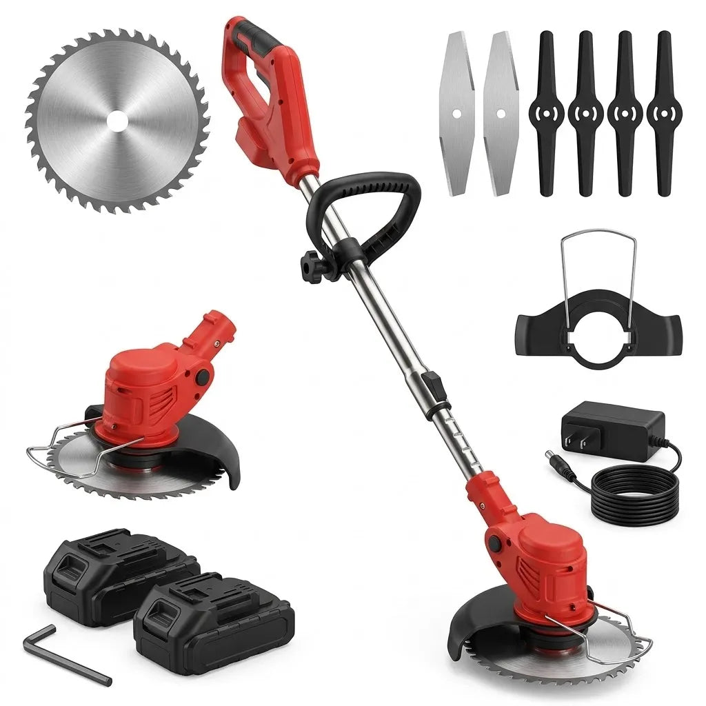 Rechargeable Lawn Edger 24V 18000 RPM Metal Blade Yard Tool Telescoping Handle for Sidewalks & Pathways Red Green Available