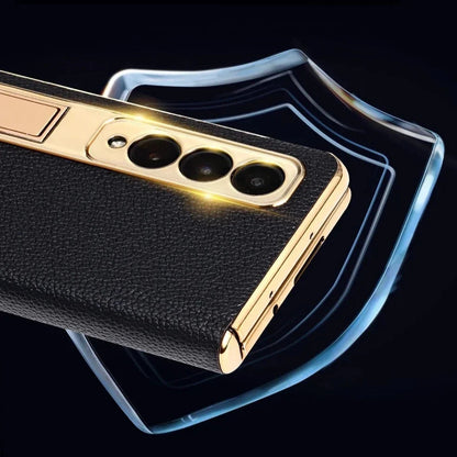 Genuine Leather Foldable Phone Case for Galaxy Z Fold 3/4/5/6/7/8 – Kickstand or Finger Loop Options – Full Protection Design