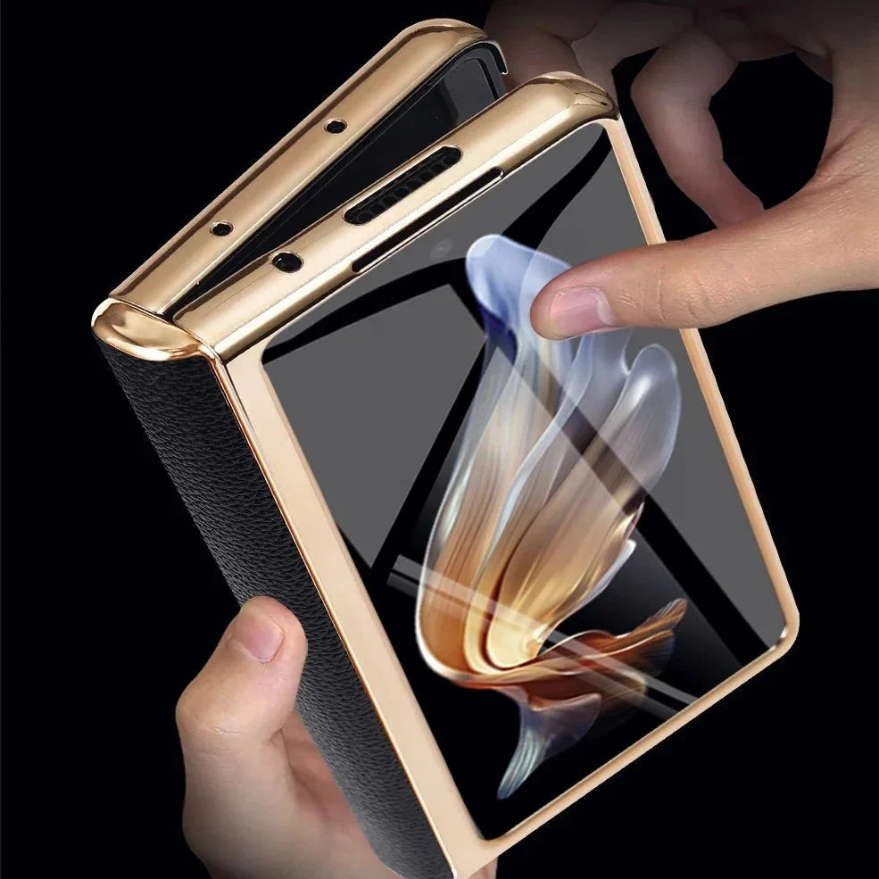 Genuine Leather Foldable Phone Case for Galaxy Z Fold 3/4/5/6/7/8 – Kickstand or Finger Loop Options – Full Protection Design
