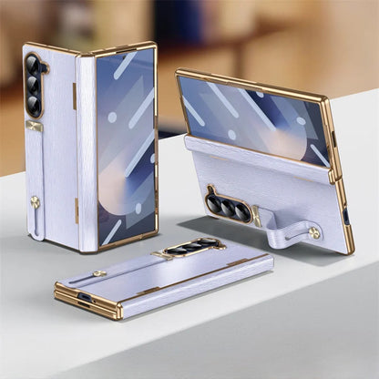 Genuine Leather Foldable Phone Case for Galaxy Z Fold 3/4/5/6/7/8 – Kickstand or Finger Loop Options – Full Protection Design