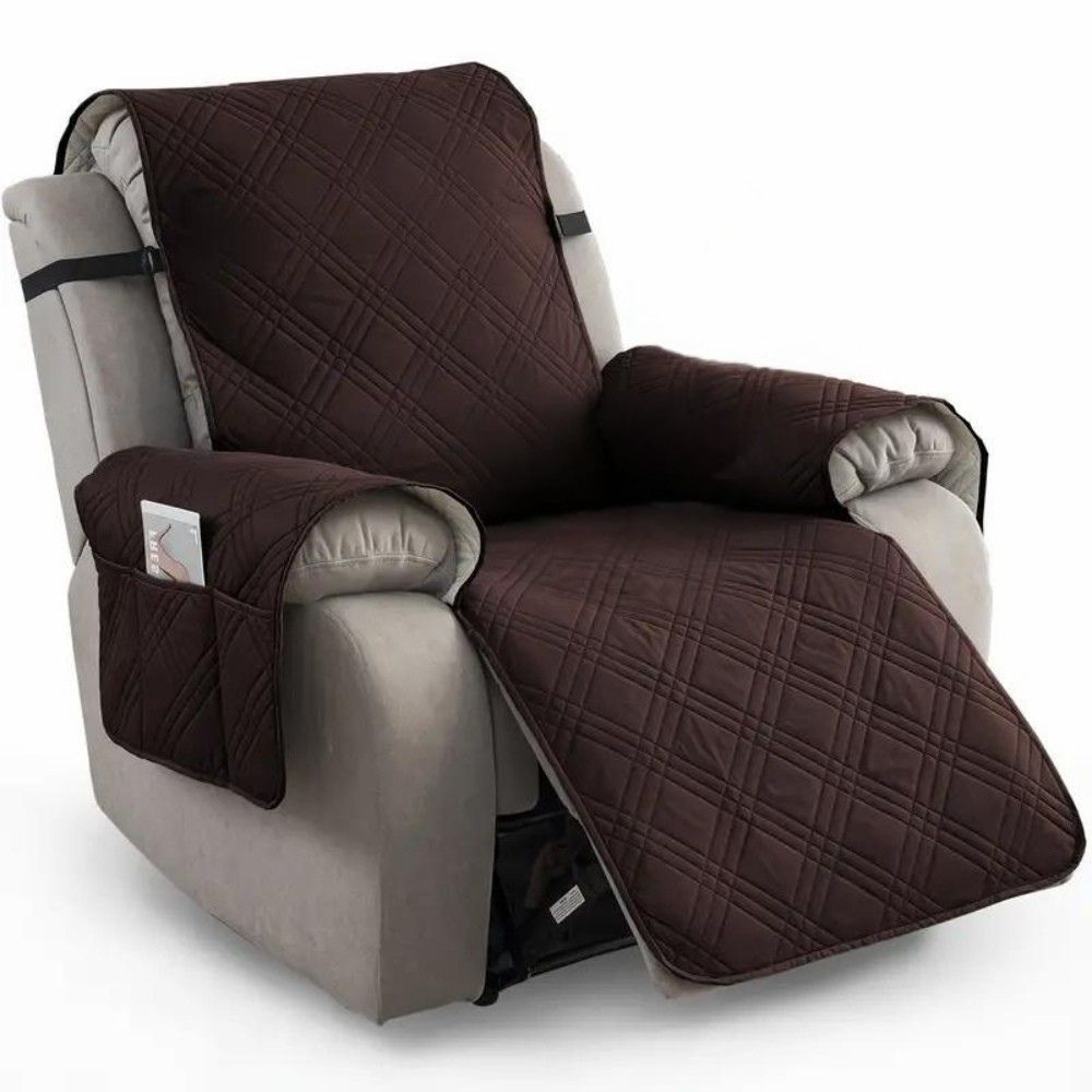 Recliner Chair Cover Waterproof Quilted Throw Protector with Side Pocket Non-Slip Furniture Slipcover for Living Room Sofa Shield