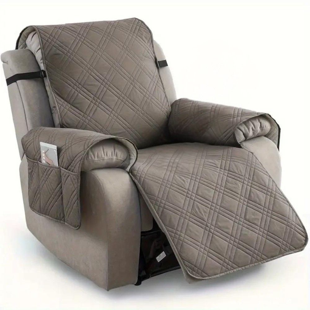 Recliner Chair Cover Waterproof Quilted Throw Protector with Side Pocket Non-Slip Furniture Slipcover for Living Room Sofa Shield
