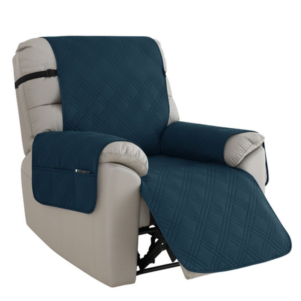 Recliner Chair Cover Waterproof Quilted Throw Protector with Side Pocket Non-Slip Furniture Slipcover for Living Room Sofa Shield