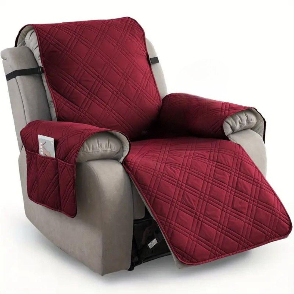 Recliner Chair Cover Waterproof Quilted Throw Protector with Side Pocket Non-Slip Furniture Slipcover for Living Room Sofa Shield