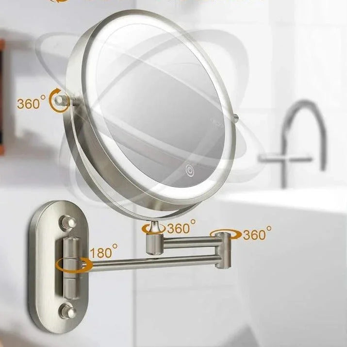 Lighted Makeup Mirror Wall Mount with Extendable Arm 8 in Chrome Magnifying Vanity Mirror for Bathroom Grooming Skincare Eyebrow Shaping Tou