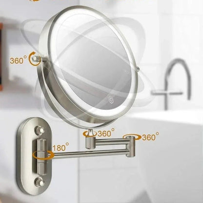 Lighted Makeup Mirror Wall Mount with Extendable Arm 8 in Chrome Magnifying Vanity Mirror for Bathroom Grooming Skincare Eyebrow Shaping Tou