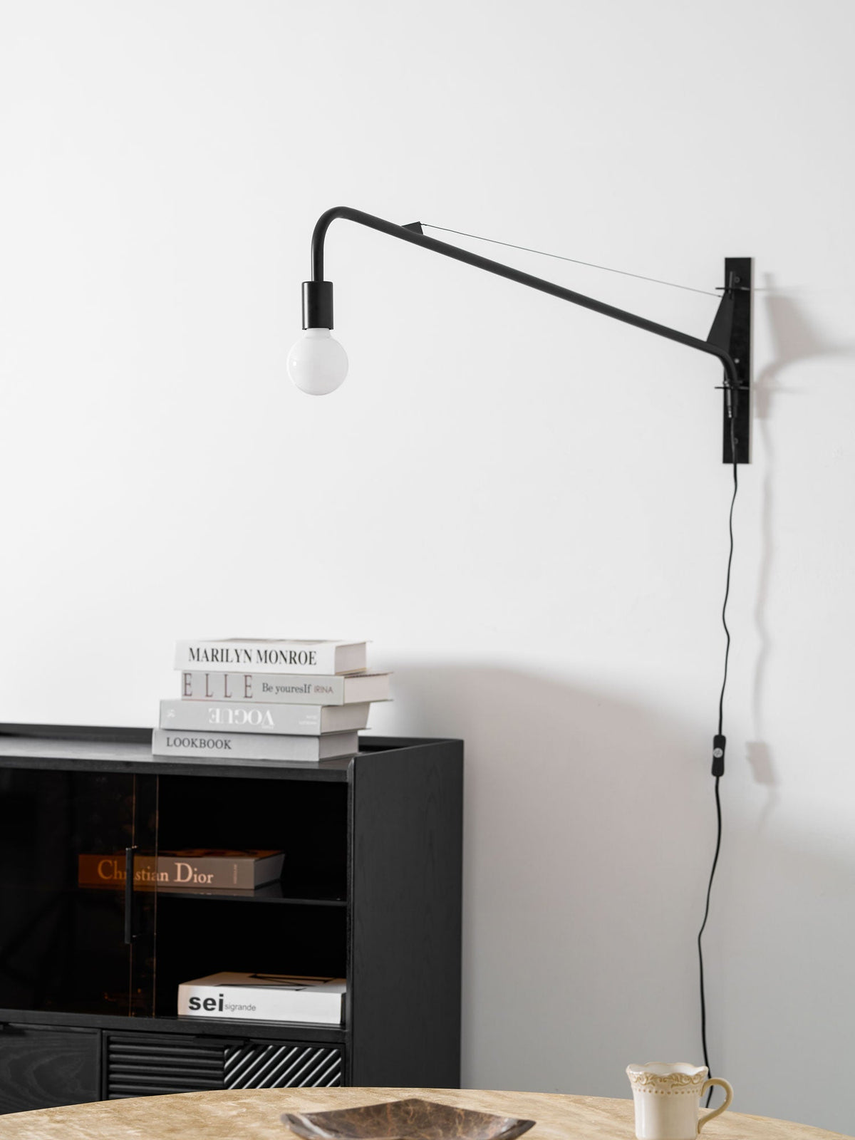 Adjustable Swing Arm Wall Sconce Black Iron 43 in Reach Modern Task Light for Office Living Room Bedroom Workspace Reading Ambient Lighting
