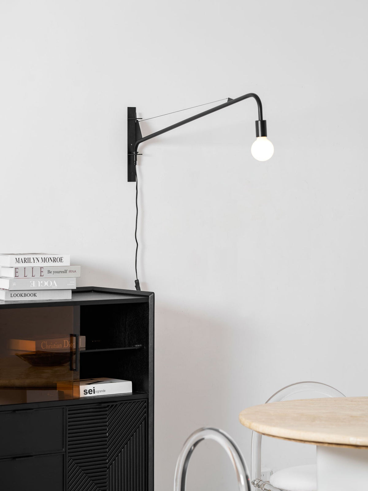 Adjustable Swing Arm Wall Sconce Black Iron 43 in Reach Modern Task Light for Office Living Room Bedroom Workspace Reading Ambient Lighting