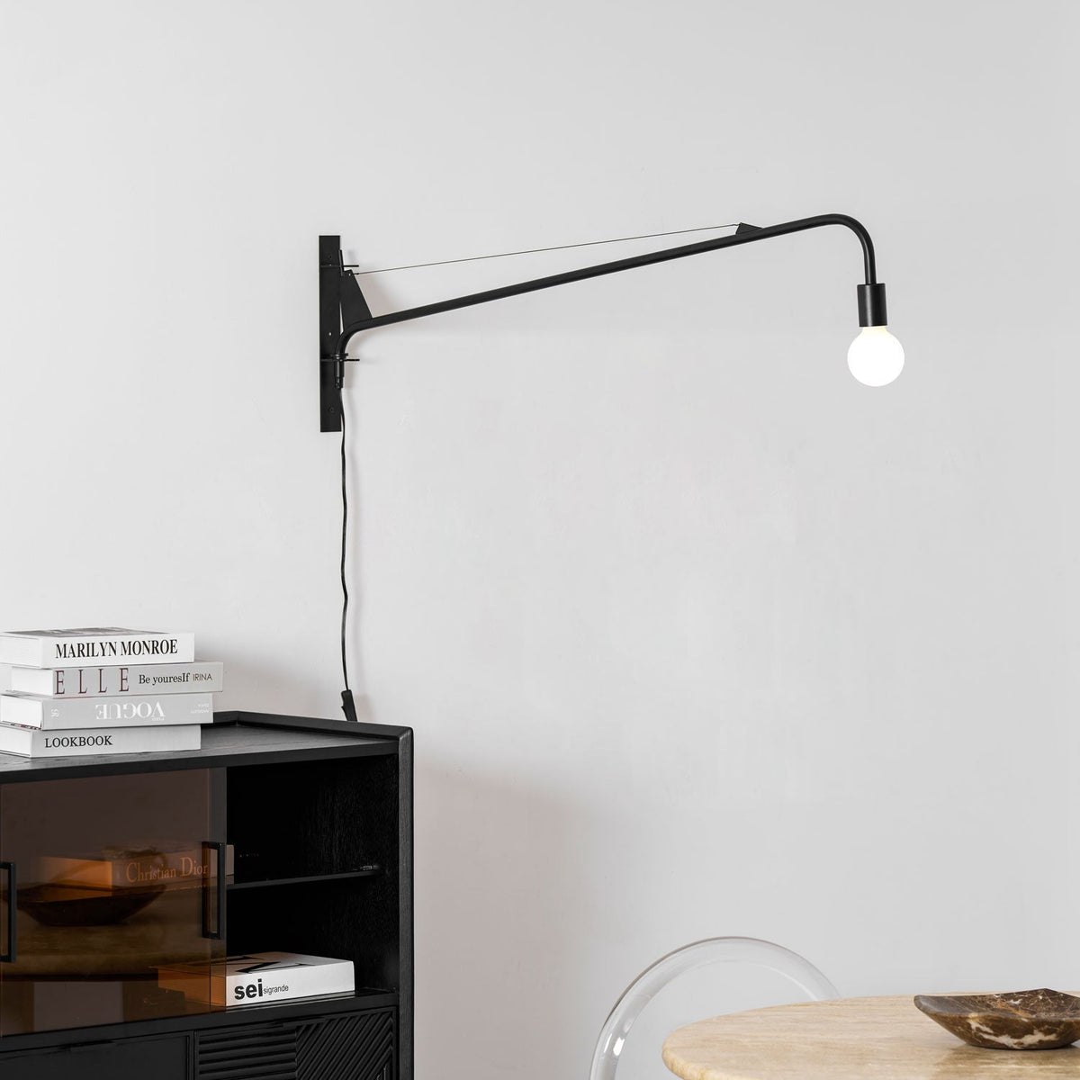 Adjustable Swing Arm Wall Sconce Black Iron 43 in Reach Modern Task Light for Office Living Room Bedroom Workspace Reading Ambient Lighting