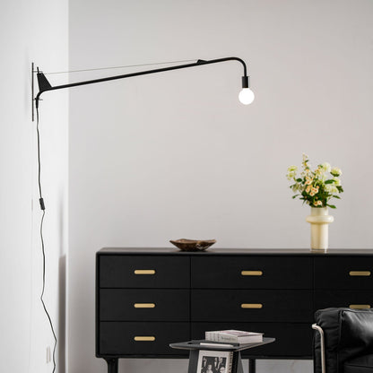 Adjustable Swing Arm Wall Sconce Black Iron 43 in Reach Modern Task Light for Office Living Room Bedroom Workspace Reading Ambient Lighting