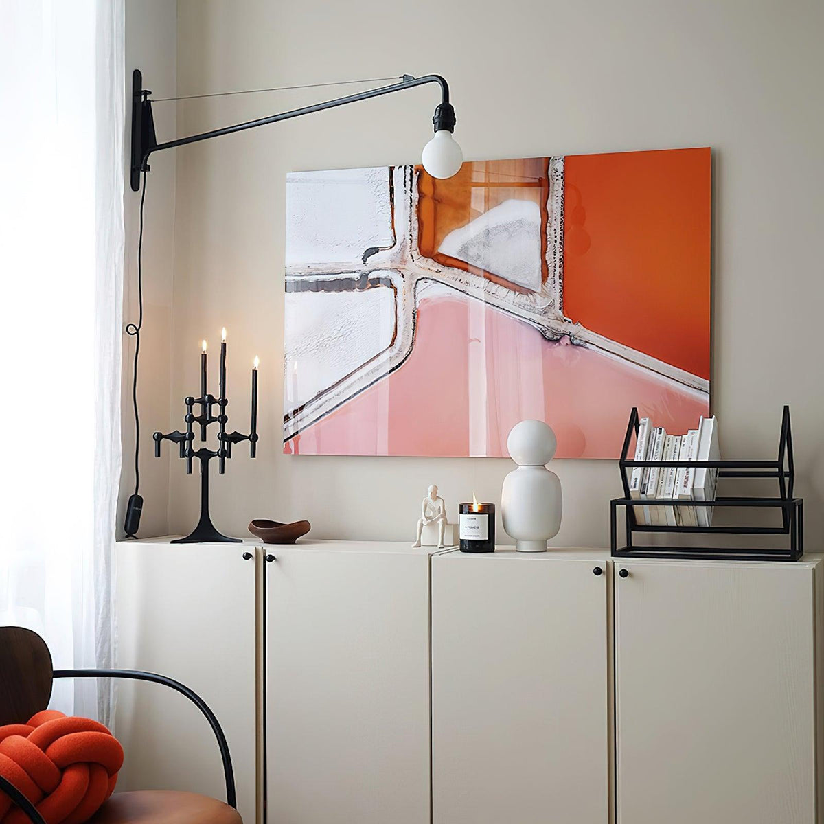 Adjustable Swing Arm Wall Sconce Black Iron 43 in Reach Modern Task Light for Office Living Room Bedroom Workspace Reading Ambient Lighting