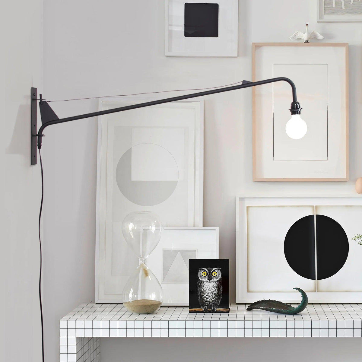 Adjustable Swing Arm Wall Sconce Black Iron 43 in Reach Modern Task Light for Office Living Room Bedroom Workspace Reading Ambient Lighting